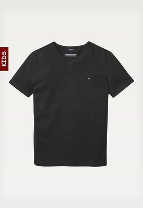 Camiseta Negra Cuello V En Algodón Orgánico Para Niño Tommy Hilfiger