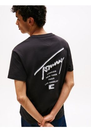 Camiseta Negra Signature De Punto Con Logo Trasero Tommy Jeans