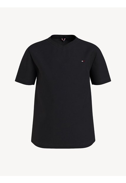 Camiseta Negra Para Niño  De Cuello V Tommy Hilfiger
