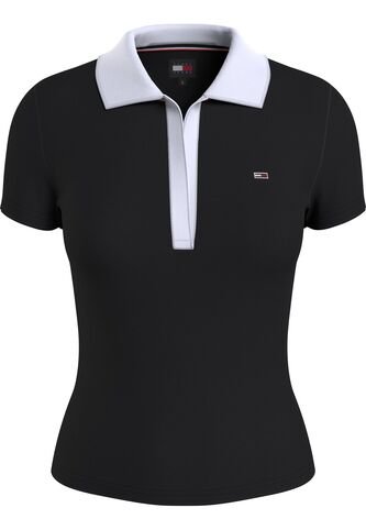 Polo Negro Con Cuello En V Y Detalles Contrastantes. Tommy Jeans Tommy Hilfiger