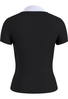 Polo Negro Con Cuello En V Y Detalles Contrastantes. Tommy Jeans