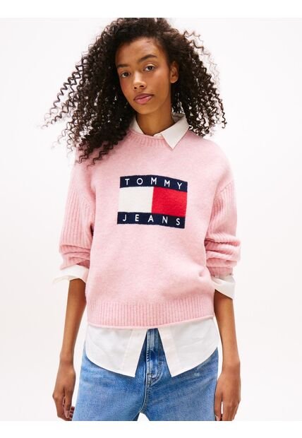 Saco Rosado Amplio Jaspeado Con Logo Tommy Jeans