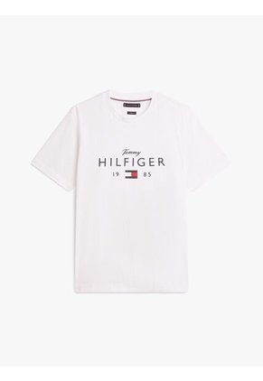 Camiseta Blanca De Cuello Redondo Con Logo Gráfico Tommy Hilfiger
