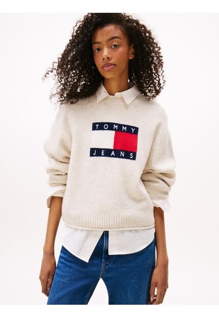 Saco Blanco Amplio Jaspeado Con Logo Tommy Jeans