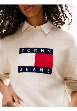 Saco Blanco Amplio Jaspeado Con Logo Tommy Jeans