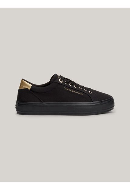 Tenis Negro De Lona Con Talón Metalizado Tommy Hilfiger
