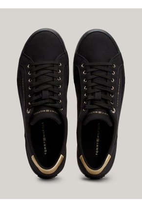 Tenis Negro De Lona Con Talón Metalizado Tommy Hilfiger