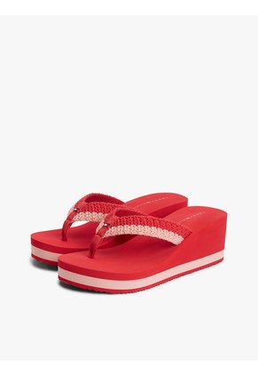 Sandalias Rojo Con Cuña Y Tiras Trenzadas Tommy Hilfiger