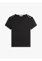 Camiseta Negra Slim De Cuello Barco Con Botones Tommy Hilfiger de Tommy Hilfiger