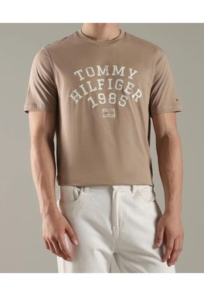 Camiseta Beige De Cuello Redondo Con Logo Gráfico Tommy Hilfiger