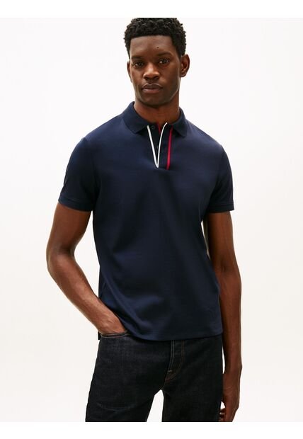 Polo Azul Marino De Corte Regular Con Tapeta Distintiva Tommy Hilfiger