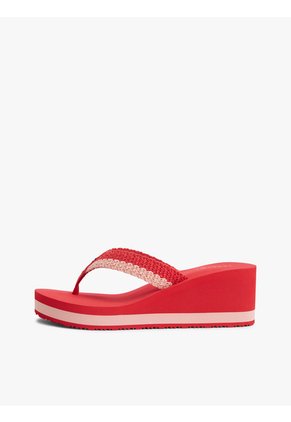 Sandalias Rojo Con Cuña Y Tiras Trenzadas Tommy Hilfiger