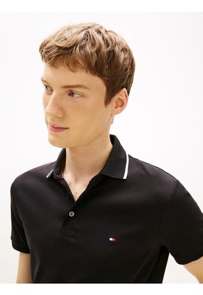 Polo Negro Slim Con Acabado Tipped Tommy Hilfiger
