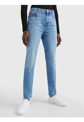 Jeans Ajustados Y Desteñidos De Talle Alto Mujer Azul Tommy Hilfiger