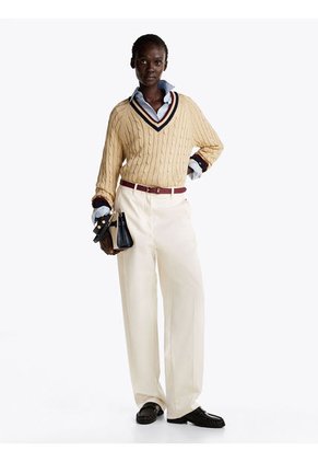 Saco Amarillo Cuello V De Punto De Cable Tommy Hilfiger