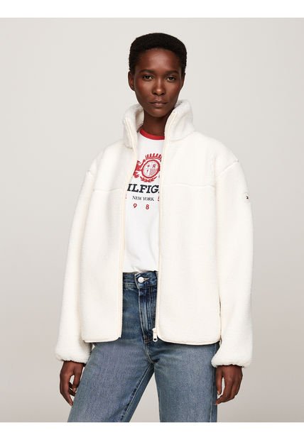 Chaqueta Blanca En Tejido Polar De Peluche Tommy Hilfiger