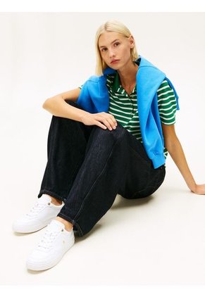 Tenis Blanco De Cuero Con Mezcla De Texturas Tommy Hilfiger