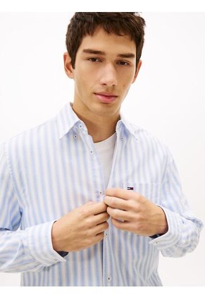 Camisa Azul Oxford De Rayas Tommy Jeans