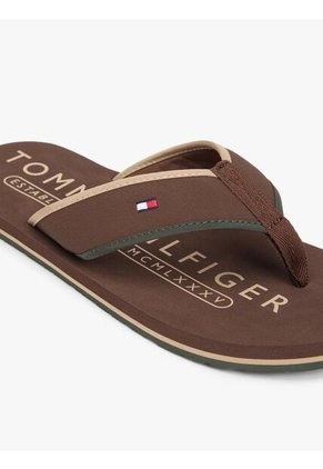 Sandalias Chocolate Para Playa Con Logo Tommy Hilfiger