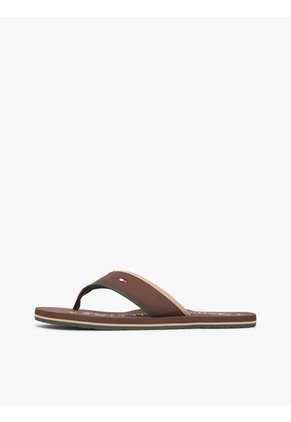 Sandalias Chocolate Para Playa Con Logo Tommy Hilfiger