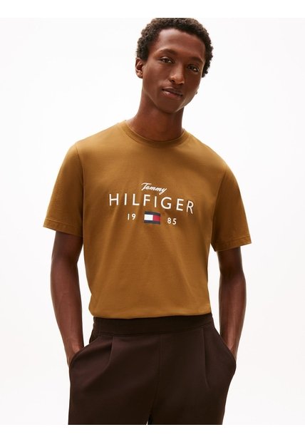 Camiseta Beige De Cuello Redondo Con Logo Gráfico Tommy Hilfiger