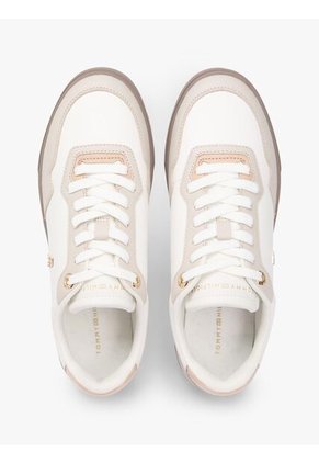 Tenis Beige De Cuero Con Mezcla De Texturas Tommy Hilfiger