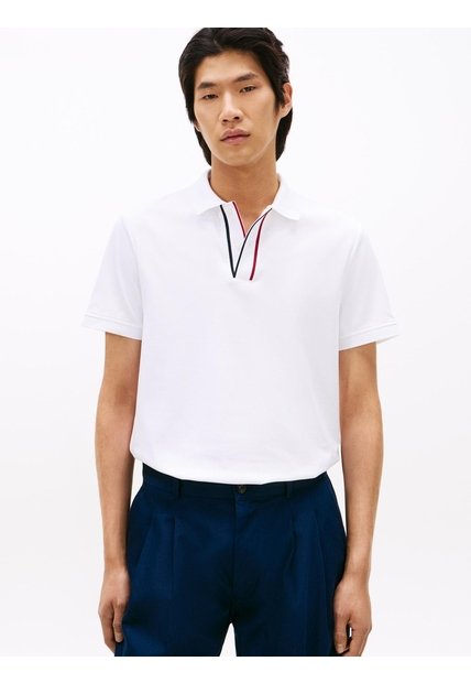 Polo Blanco De Corte Regular Con Tapeta Distintiva Tommy Hilfiger
