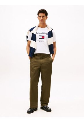 Camiseta Blanca De Cuello Redondo Con Logo Bordado Tommy Hilfiger
