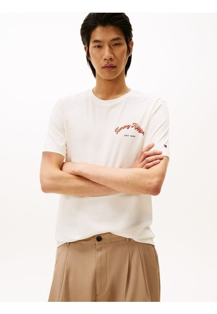 Camiseta Blanca De Cuello Redondo Con Logo Gráfico Tommy Hilfiger