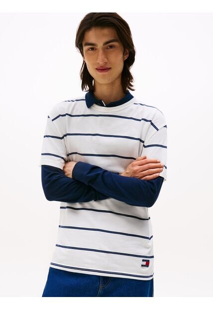 Camiseta Blanca De Rayas Y Cuello Redondo Tommy Jeans