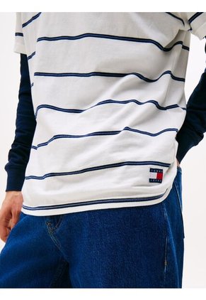 Camiseta Blanca De Rayas Y Cuello Redondo Tommy Jeans