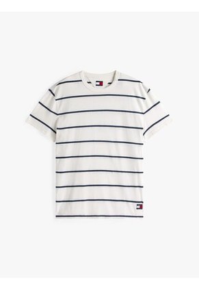 Camiseta Blanca De Rayas Y Cuello Redondo Tommy Jeans