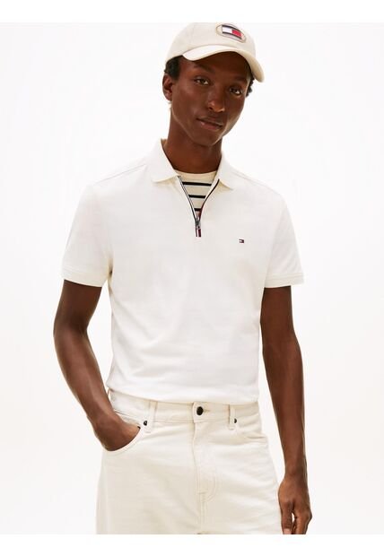 Polo Blanco De Corte Regular De Cierre De Cremallera De 1/4 Tommy Hilfiger