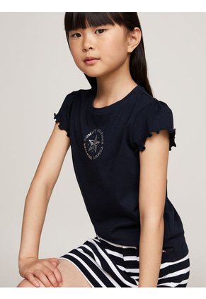 Camiseta Niña Azul Con Logo Metálico Tommy Hilfiger