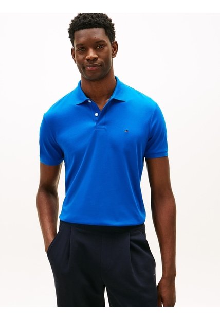 Polo Celeste De Punto Interlock De Corte Regular Tommy Hilfiger