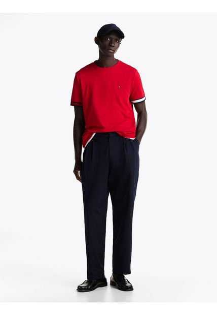 Camiseta Roja Con Rayas Global Stripe En Puños Tommy Hilfiger