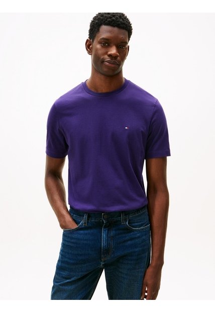 Camiseta Morada Oscuro De Cuello Redondo Con Logo Bordado Tommy Hilfiger