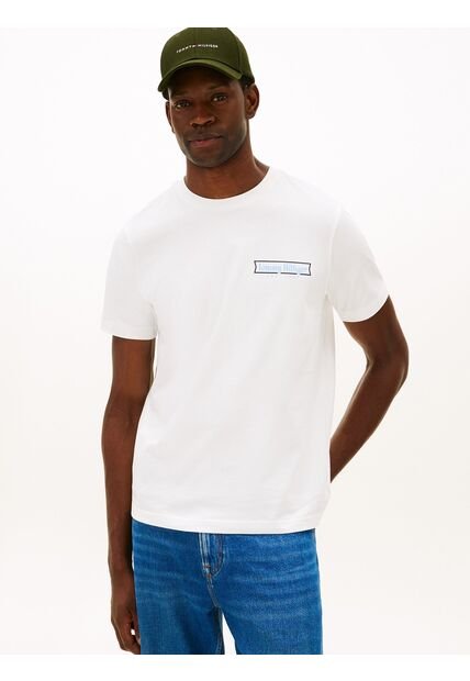 Camiseta Blanca De Cuello Redondo Con Logo Estampado Tommy Hilfiger