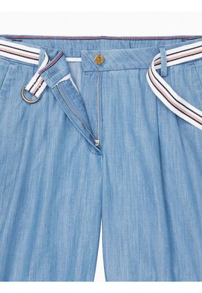 Bermudas Chino Cambray De Corte Sentado Mujer Azul Tommy Hilfiger