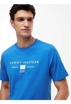 Camiseta Azul De Punto Con Logo Tommy Hilfiger