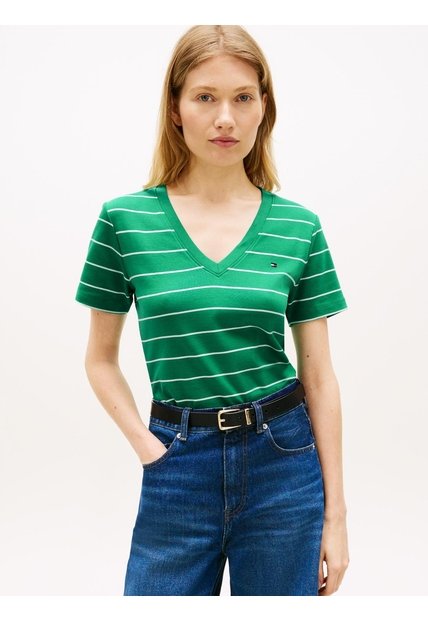 Camiseta Verde Slim Con Cuello En V Tommy Hilfiger