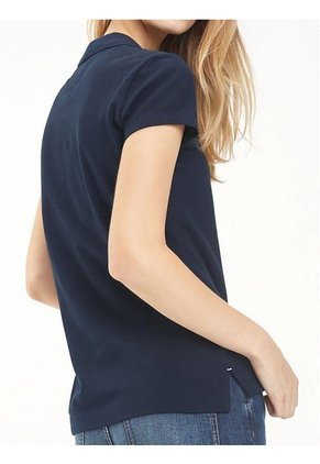 Polo Azul Oscuro Manga Corta Slim Fit Para Mujer Tommy Hilfiger