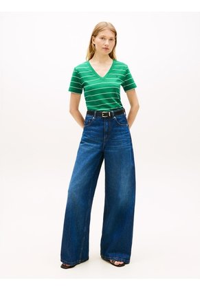 Camiseta Verde Slim Con Cuello En V Tommy Hilfiger