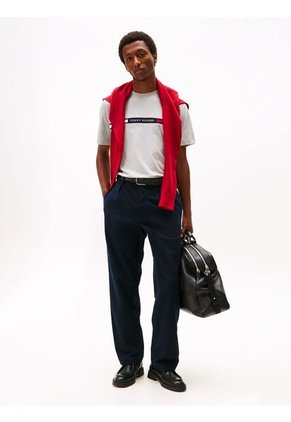 Camiseta Gris De Cuello Redondo Con Logo Tommy Hilfiger