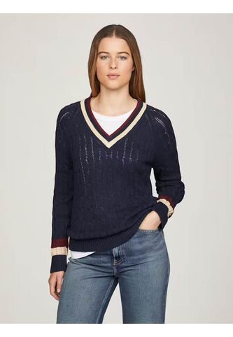 Saco Azul Cuello V De Punto De Cable Tommy Hilfiger Tommy Hilfiger