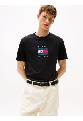 Camiseta Negra De Punto Con Logo Gráfico Tommy Hilfiger
