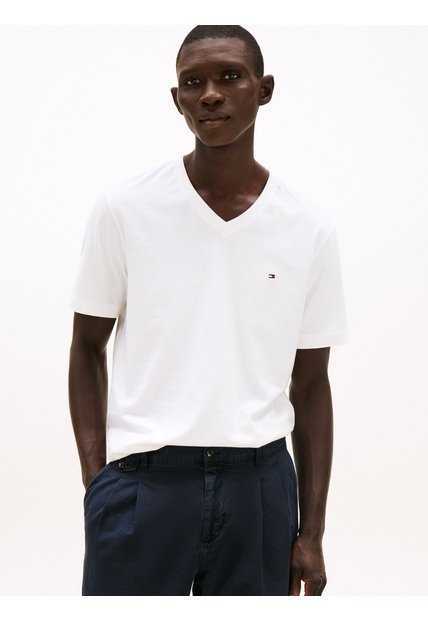 Camiseta Blanca De Cuello En V Tommy Hilfiger