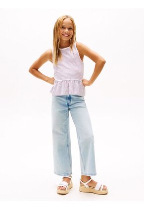 Polo Blanco Sin Mangas Con Cuello Ribeteado Tommy Hilfiger