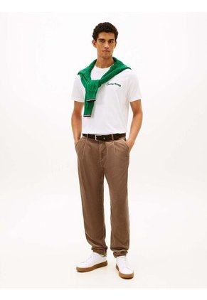 Camiseta Blanca De Cuello Redondo Con Logo Tommy Hilfiger