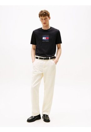 Camiseta Negra De Punto Con Logo Gráfico Tommy Hilfiger